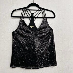 Gianni Bini Black Sparkly‎ Sequined T Strap Tank Top Cami Size S